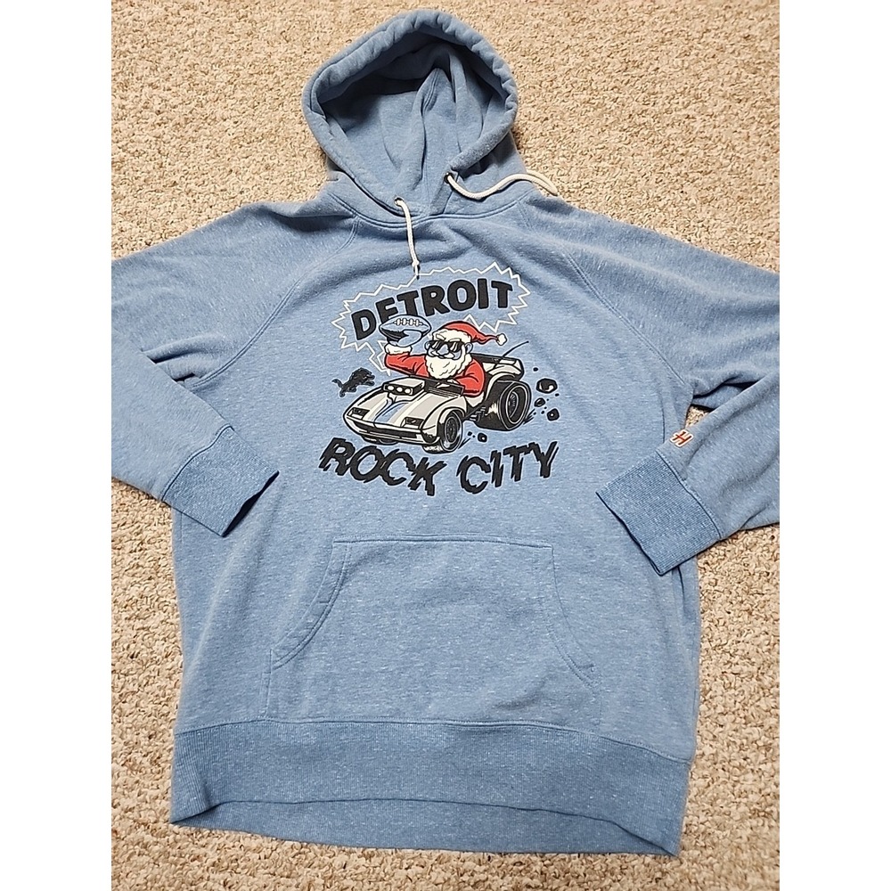 Homage Detroit Lions Rock City L Unisex Blue Holiday Santa Pullover Hoodie *read